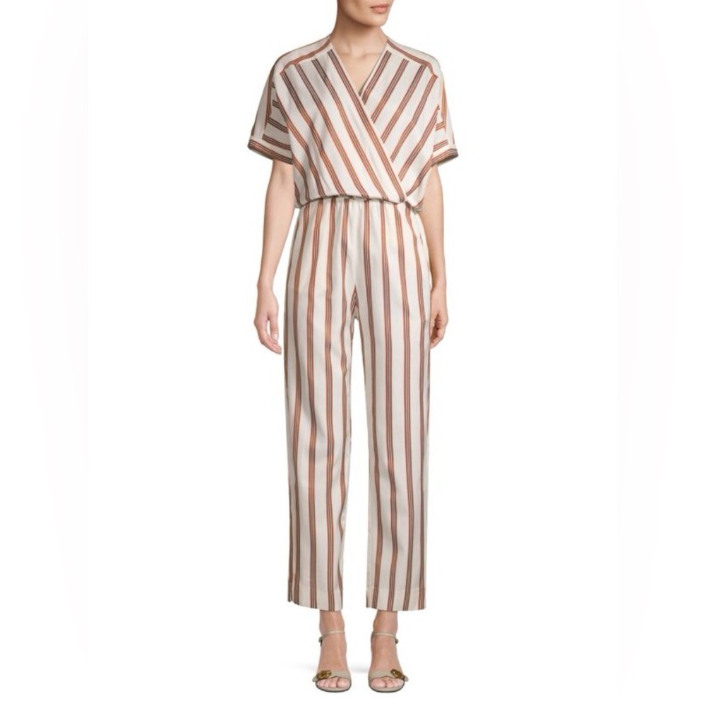 MAJE Pieni Stripe Jumpsuit Wrap Over Front White Resort Vacation EU 38 - Picture 1 of 5